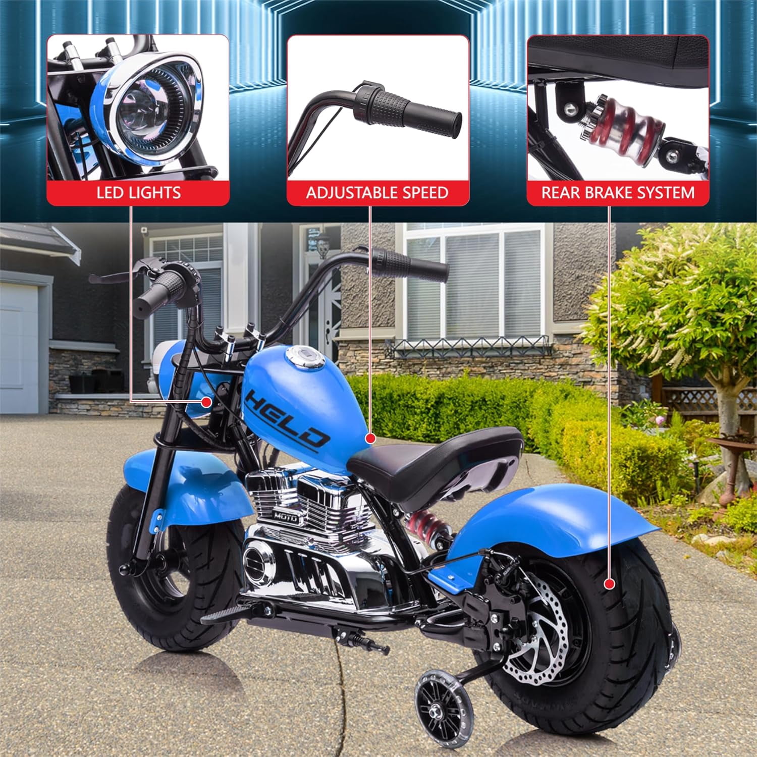 Rugerasy 36V 350W Ride On Off-Road Motorcycle,Electric Dirt Bike for Teens,Fast Speed 16.5mph with Music,Spring Suspension,Led Light,Blue