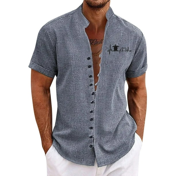 New Men's Retro Casual Loose Fitting Short Sleeved Printed ShirtL