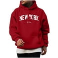thumbnail image 2 of Hoodies for Men Long Sleeve Crew Neck Sweatshirts Casual NEW YORK Printed Pullover Soft Classic Sweatshirts Autumn Winter Hooded Sweatshirt Sports Golf Sweater Loose Thermal Tops, 2 of 6