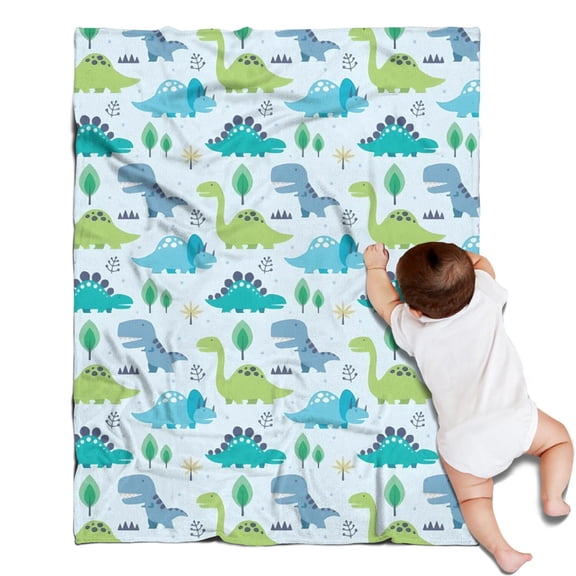 LightBlue Cartoon Dinosaurs Trees Pattern Blanket,Comfortable Soft Flannel Throw Blanket,All Season,Warm Lightweight Blankets for Sofa Bed Couch Living Room Chair,30"x40"