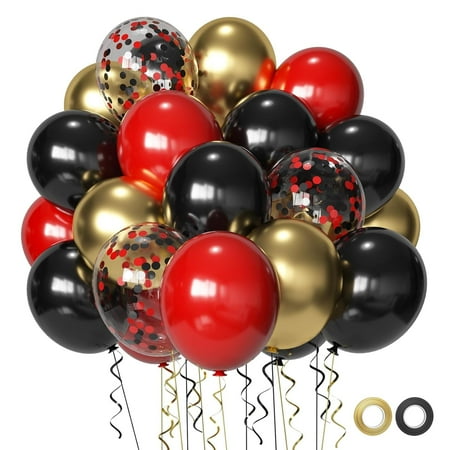 Red Black and Gold Party Balloons, Black and Red Latex Balloons 50 Pcs 12 inch Red Black Gold Balloons For Graduation Hollywood Casino Wedding Party Decoration
