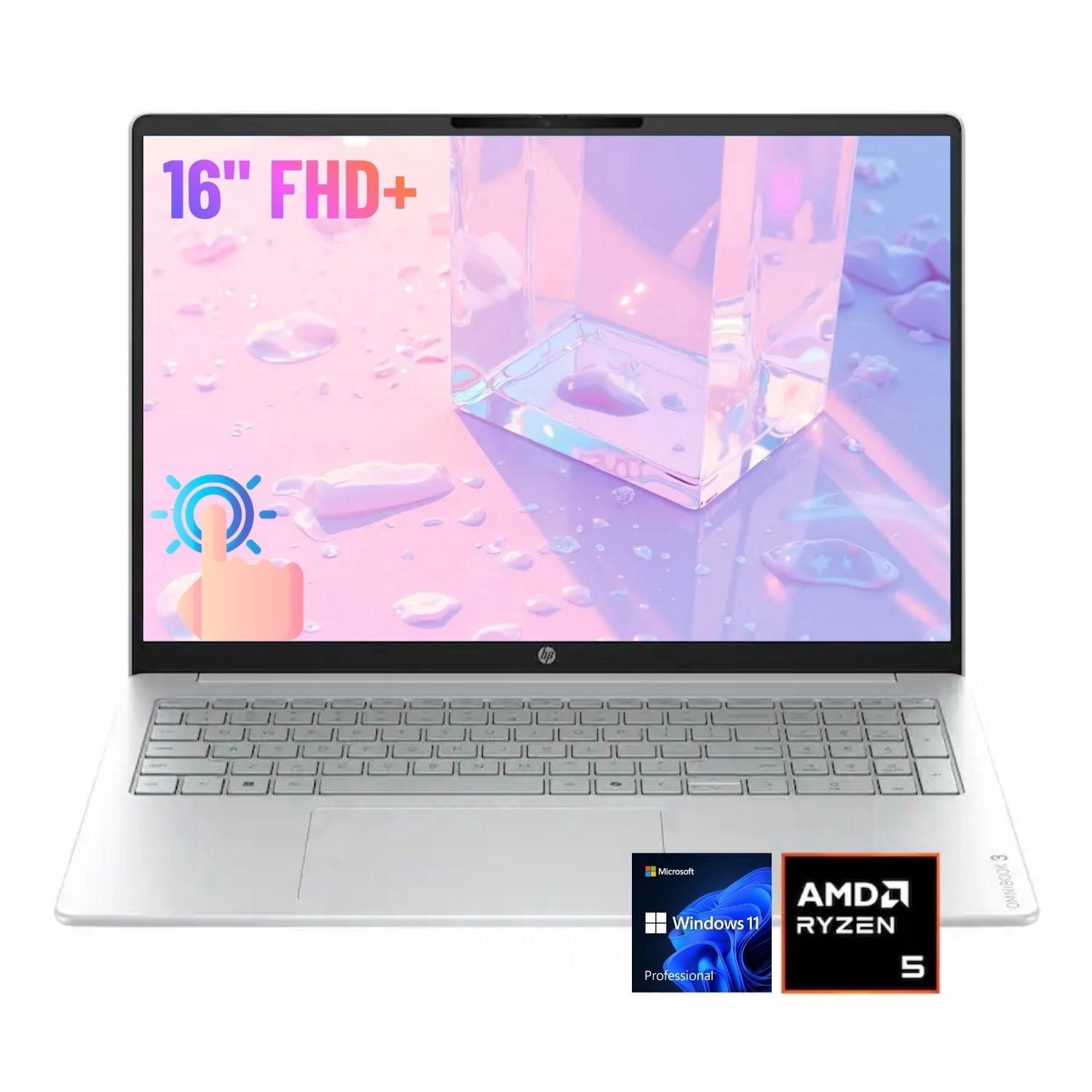 HP OmniBook 3 16" FHD+ Touchscreen Laptop, AMD Ryzen 5 40, 16GB RAM, 512GB SSD, Windows 11 Pro