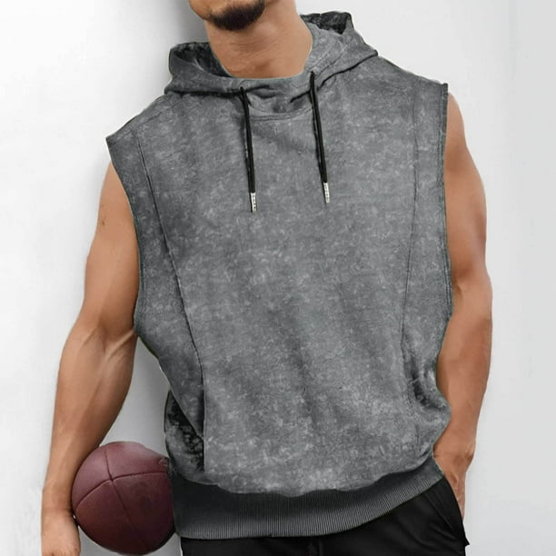 pstuiky Camiseta sin mangas para hombre, Blusa deportiva informal de color liso con capucha y cordón sin mangas para hombre Chaleco de hombre m