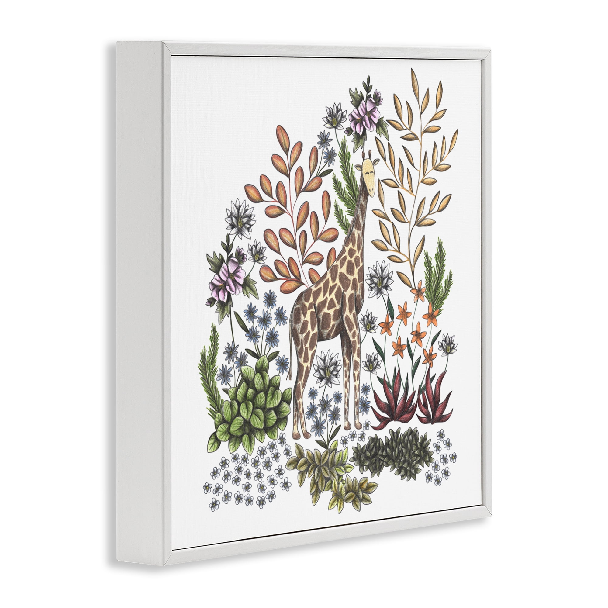 Jungle Wildlife Giraffe White Framed Giclee Art, design by Cecilia Battaini