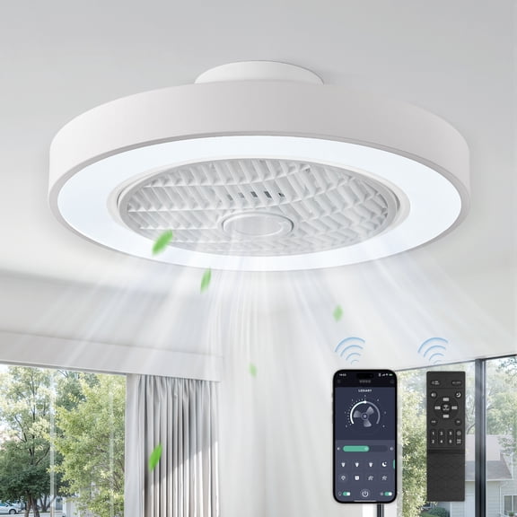 Lokivas 20in Modern Low Profile Ceiling Fan with Light, APP & Remote Control, 6 Speeds, Quiet DC Motor for Living Room, Bedroom, White