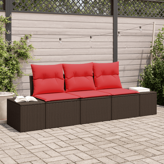vidaXL 3 Piece Garden Sofa Set with Cushions Brown Poly Rattan