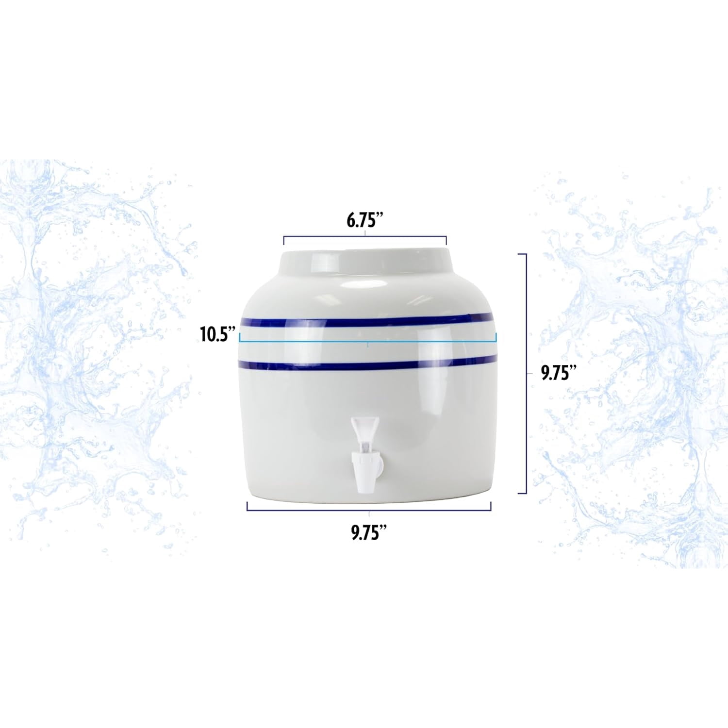 Porcelain Water Dispenser, Classic Blue Stripe