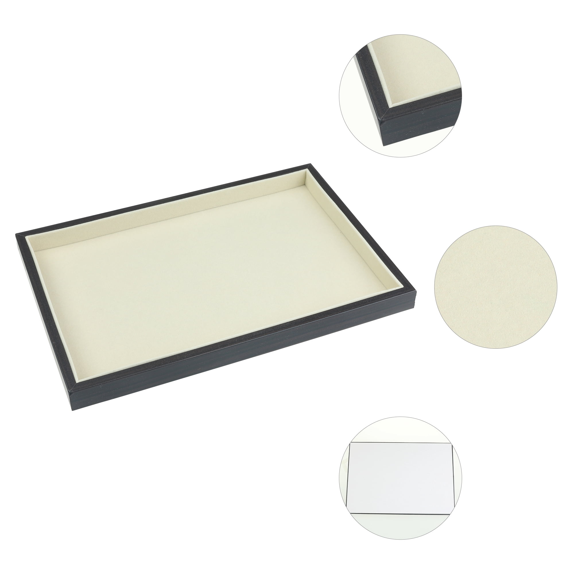 Unique Bargains Velvet Jewelry Boxes Organizer Trays with Removable Dividers for Drawer Black Flat Tray