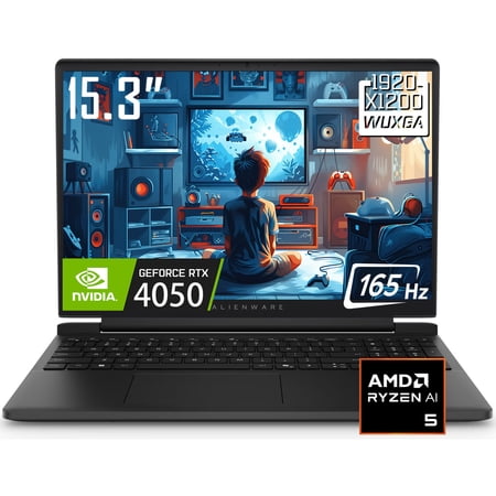 Dell Alienware 15 Gaming Laptop, 15.6" 1920 x 1200 FHD+ 165Hz LED Display, AMD Ryzen 5 220, NVIDIA RTX 4050, Backlit KB, WiFi 6, Win11 Home(16GB DDR5 - 512GB SSD)
