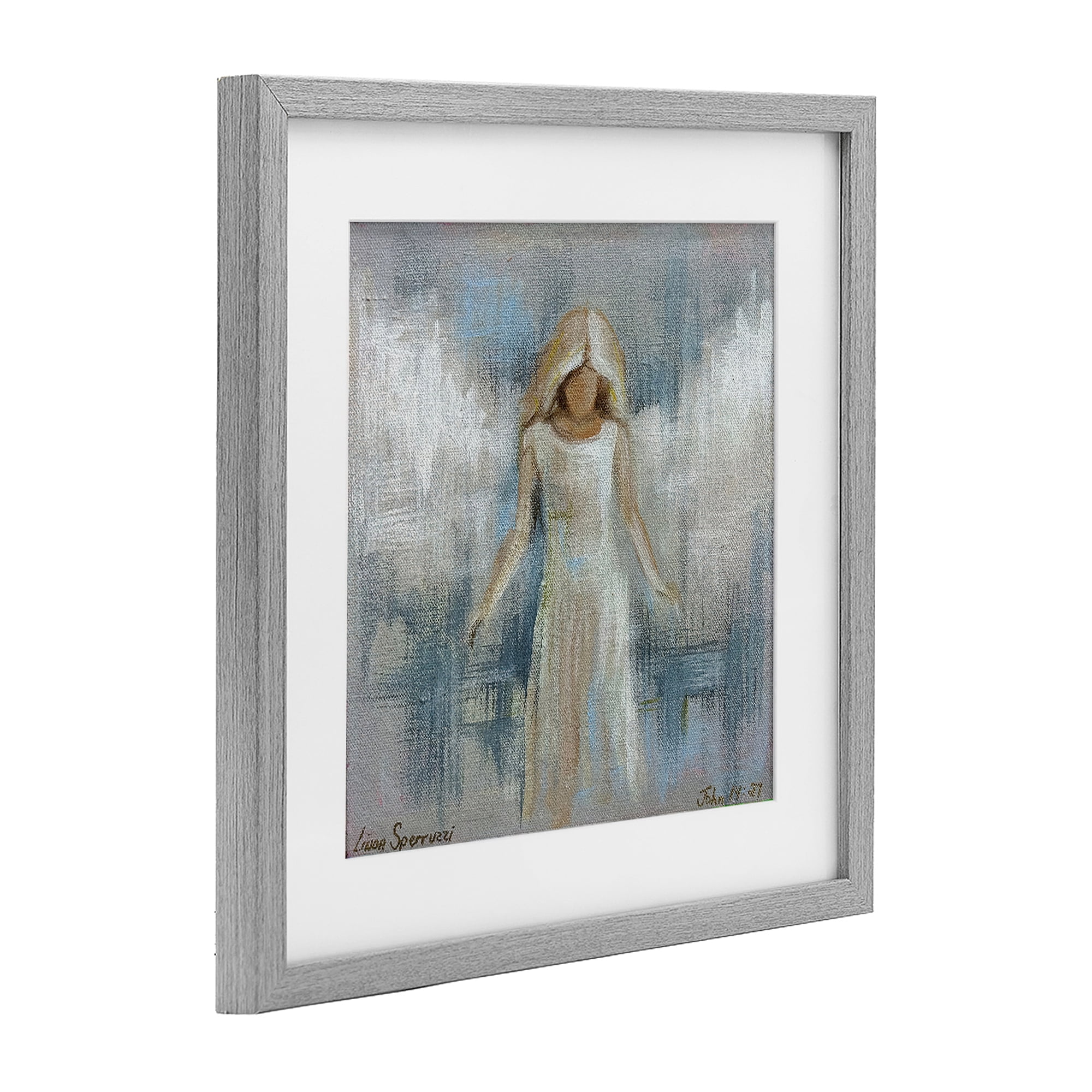 Stupell Industries Ethereal Peace Angel Gray Framed Print Under Glass, design by Linda Sperruzzi