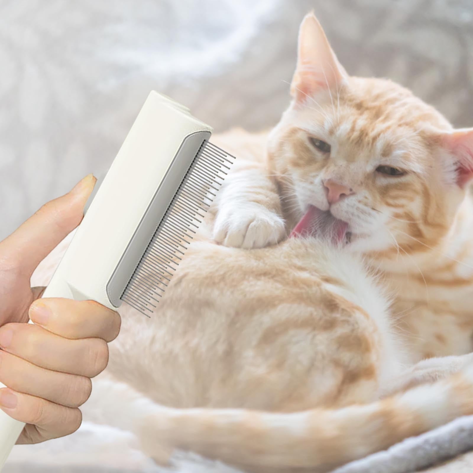 Liahelianx Outil De Toilettage Autonettoyant Pour Animaux De Compagnie Et Peigne Anti-puces - Brosse De Toilettage Hypoallergénique Avec Bouton De Déverrouillage, Dents En Acier Inoxydable Pour Chats