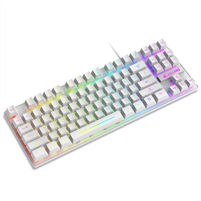 Bearachild Teclado retroiluminado con LED con cable Gamer Teclados mecánicos de 87 teclas Negro Ergonómico Resistencia a derrames Computadora Juegos de teclado y mouse para computadora Blanco
