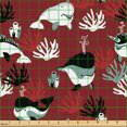 thumbnail image 2 of Ambesonne Nautical Fabric by the Yard Upholstery, Whale with Coral Sponge, 2 Yards, Ruby Charcoal Grey and White, 2 of 5