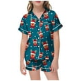 thumbnail image 1 of WEAIXIMIUNG Girls' Christmas Printed Pajamas Short Sleeved Button Top Shorts Home Pajamas Set 6-7 Years, 1 of 4