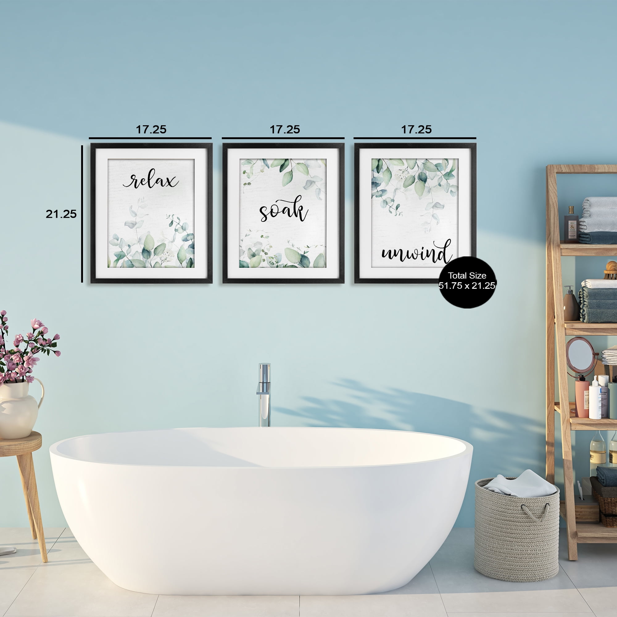Leafy Bathroom Herbs 3 Piece Black Framed Print Under Glass Set, design by Lettered and Lined