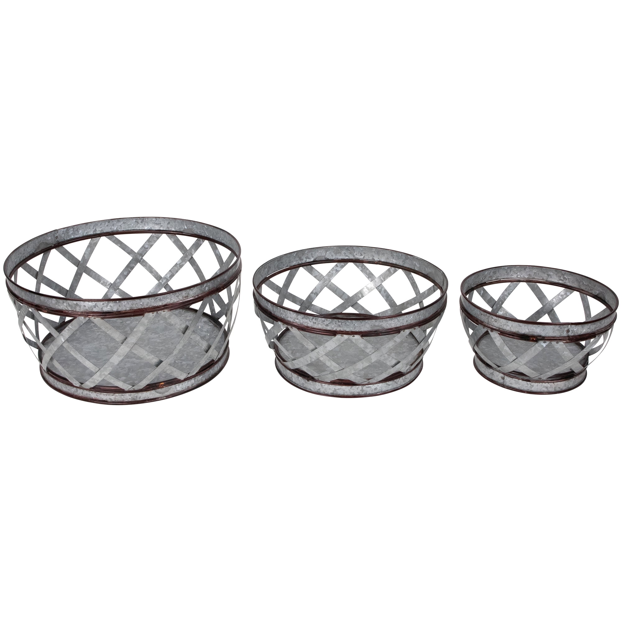 Set of 3 Brown Woven Nesting Baskets 12.5"