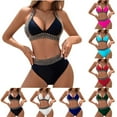 thumbnail image 5 of Feimerou Womens High Waisted Bikini Sets Color Block Tummy Control Swimsuits Sexy V Neck Open Back Push Up Two Piece Bathing Suits Valentine'S Day Gifts, 5 of 5