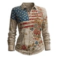 thumbnail image 3 of FASHOFT 250th Anniversary USA Shirt for Women Patriotic Long Sleeve Button Down Blouses 4th of July T Shirts Grey L, 3 of 3