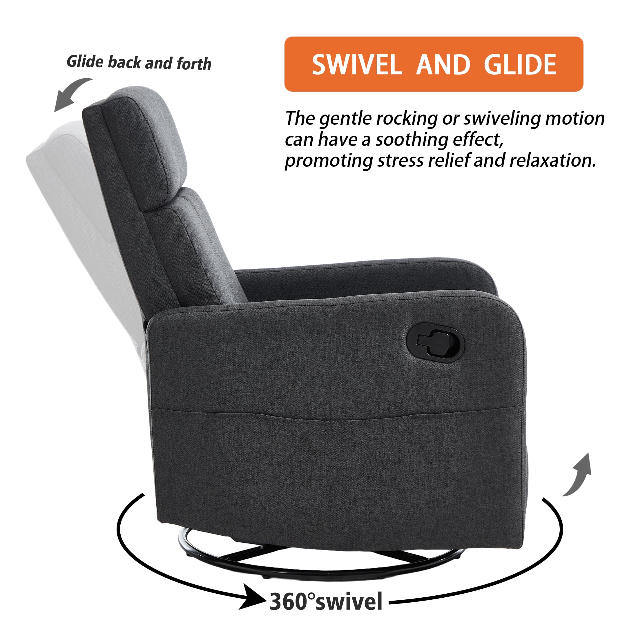 Sfxingyou Swivel Rocking Recliner Chair for Adults, Home Nursery Glider for Living Room,Fabric (Grey)