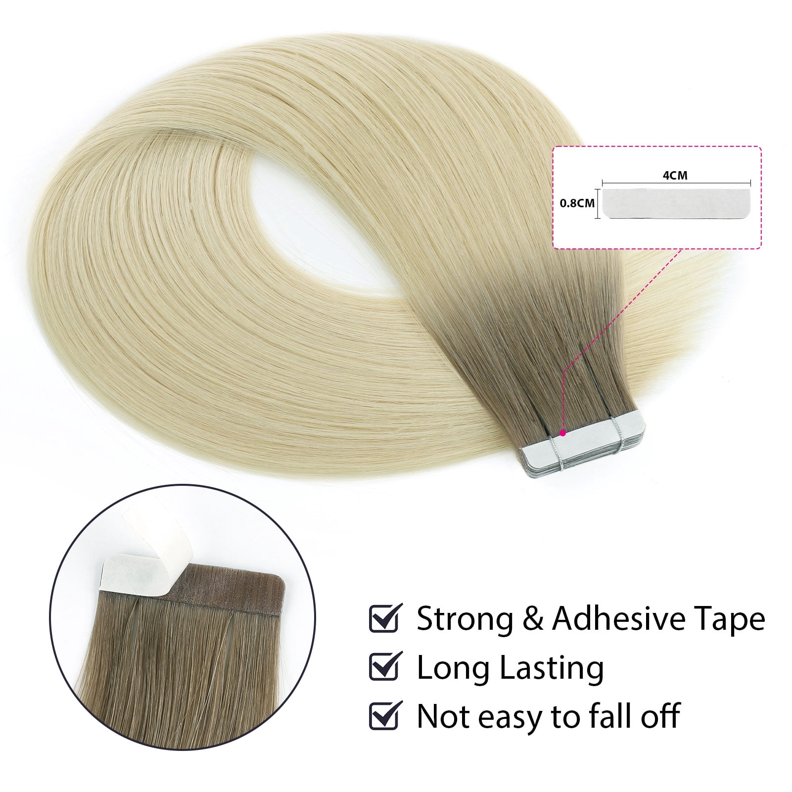 Sassina Tape-In Hair Extensions 100% Human Hair Rooted R3/60# 18 Inch 20pcs 50g