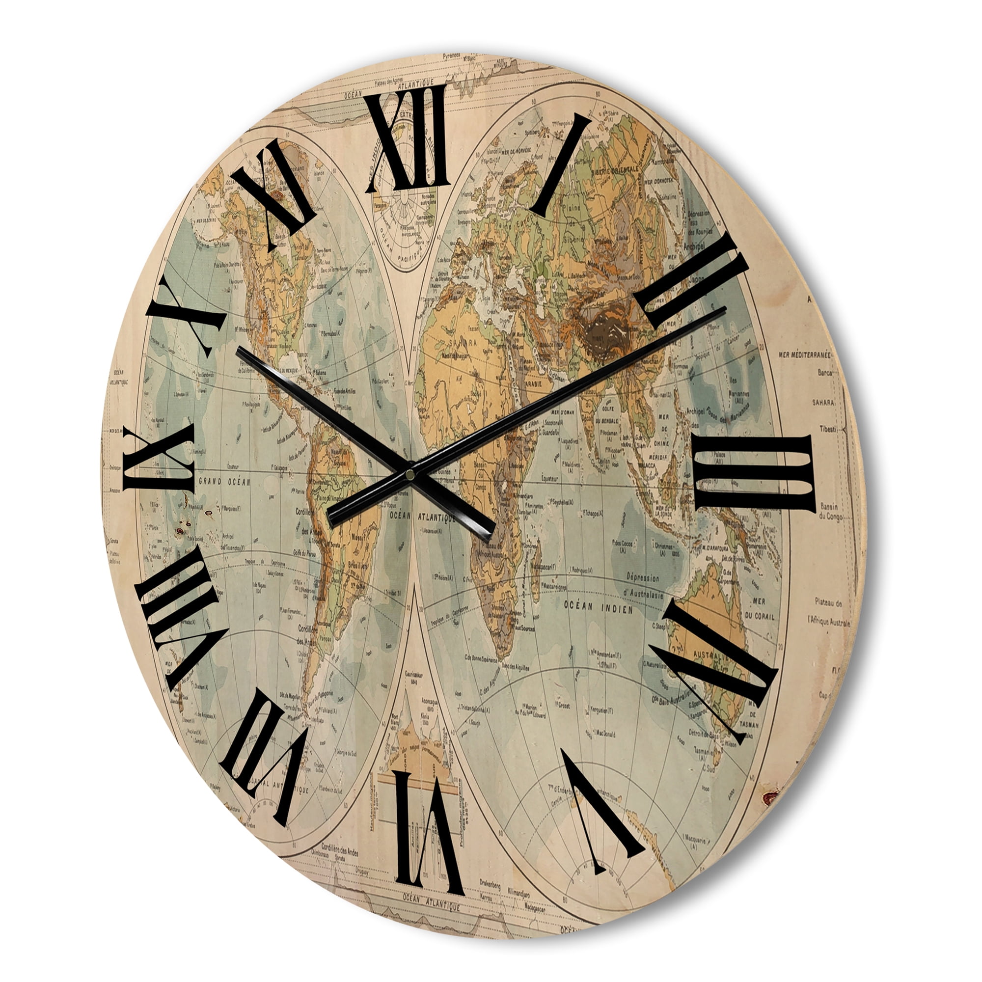 Designart 'Ancient World Map II' Rustic Wood Wall Clock