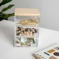 thumbnail image 5 of Martha Stewart Brody Clear Plastic Storage Organizer Bins with Light Natural Paulownia Wood Lid for Home Office, Kitchen, or Bathroom, 3 Pack Small, 3.75" x 3", 5 of 12