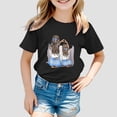 thumbnail image 2 of T-shirts Filles Mode Imprimé Col Rond Manches Courtes Amples Loisirs Hauts Filles Noir 8-9 Ans, 2 of 4
