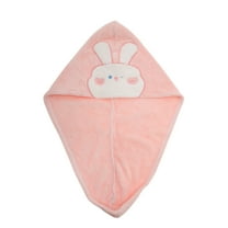 Unique Bargains 1 Pc Cute Water-absorbent Rabbit Pattern Hair Towel for Bathroom Hotel Light Pink Coral Fleece