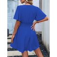 thumbnail image 6 of Women V Neck Mini Dress Summer Ruffle Sleeves A Line Elastic High Waist Flowy Swing Dresses Blue XL, 6 of 7