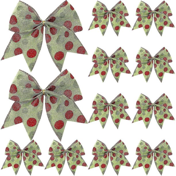 20pcs Red Green Christmas Bows, 15cm Large Christmas Wreaths Bows Xmas