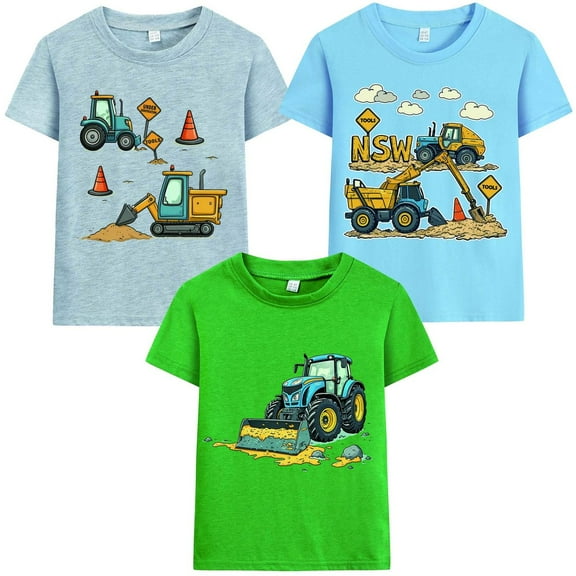 Little Hand Toddler Boys T-shirts 3 Pack Summer Cars Graphic Cotton Shirts Tops 3T