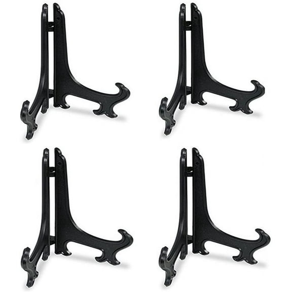 (4 Pack) 12 Inch Plastic Display Stand, Black Easel Display Photo Holder Stand, Displays Picture Frames, Cookbooks, Tablets and Art