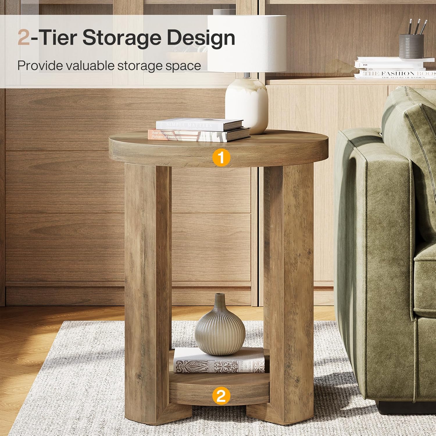 Tribesigns Side Table, 2-Tier Round End Table, Small Bedside Accent Furniture for Living Room, Bedroom