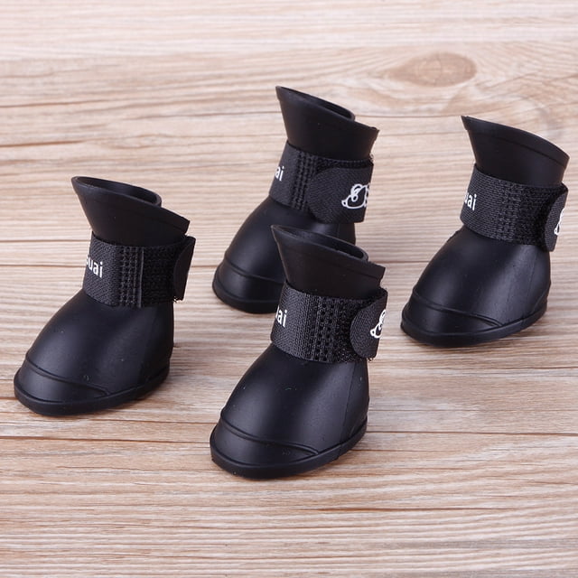 4Pcs Pet WaterProof Rainshoe Anti-slip Rubber Boot for Small Medium Large Dogs Cats Outdoor Shoe Dog Ankle Boots Pet Accessories Black S