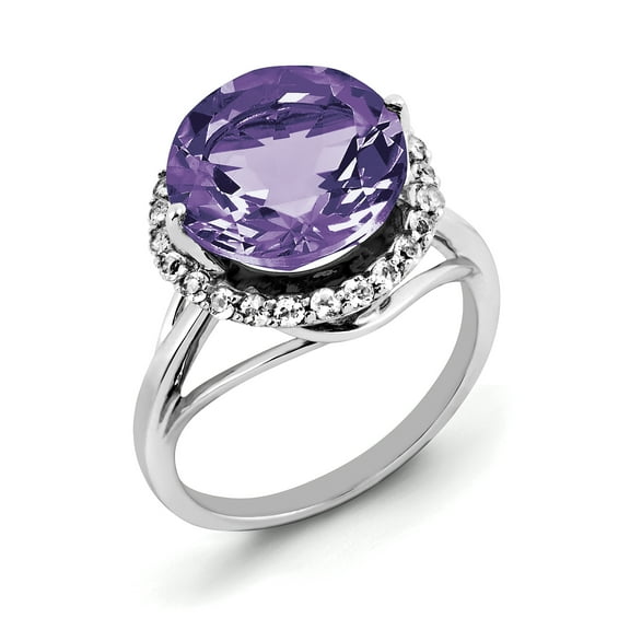 Sterling Silver Rhodium-plated White Topaz & Amethyst Ring QR3084AM