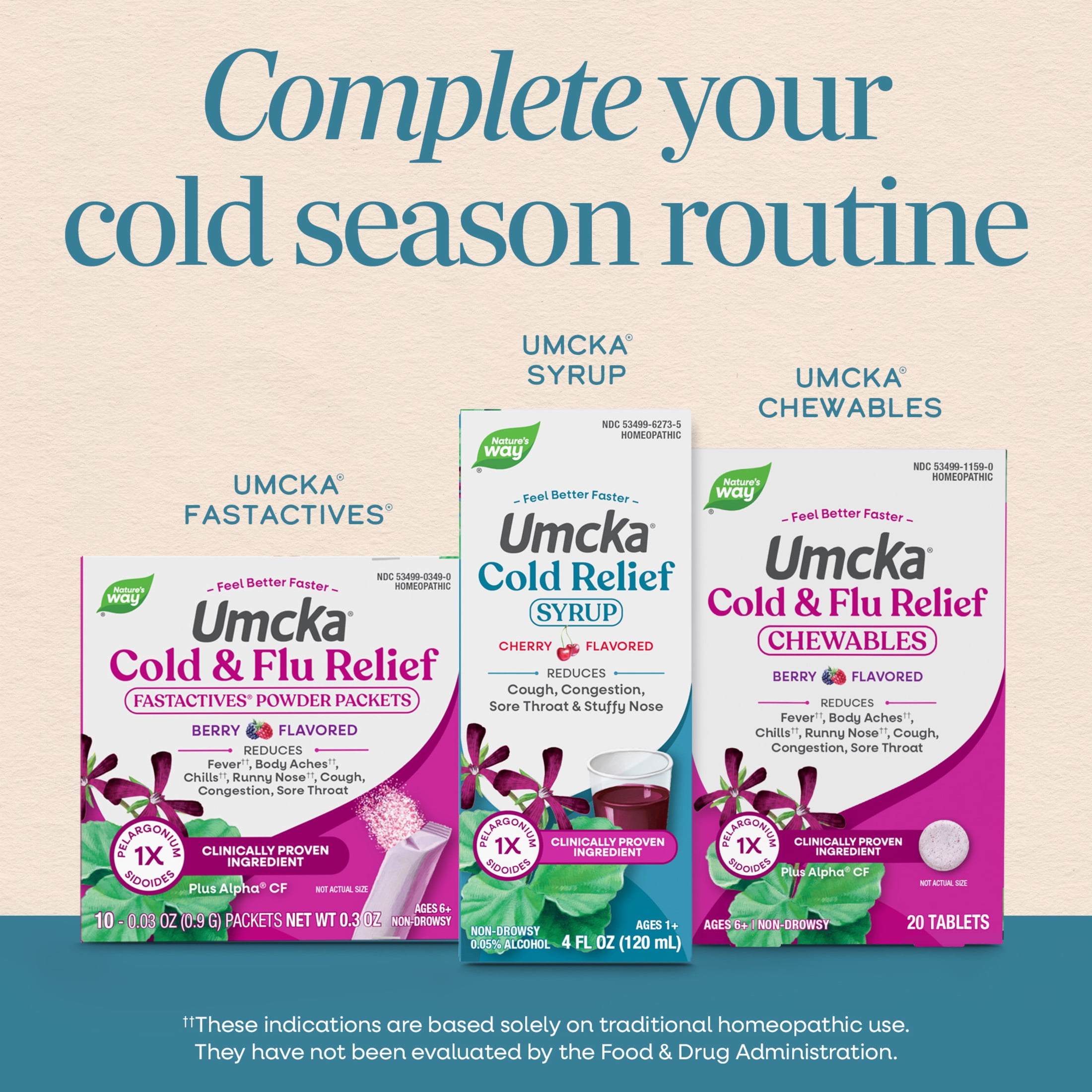(3 pack) Nature's Way Kids Umcka Cold Relief Syrup, Ages 1+, Multi-Symptom Cold Relief, Cherry Flavored, 4 Oz