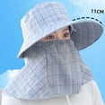thumbnail image 2 of Women Summer Sun Hat Plaid Print Large Brim Sunscreen Face Guard Hat Shawl Design Outdoor Farm Work Tea Hat-One Size,Blue, 2 of 8