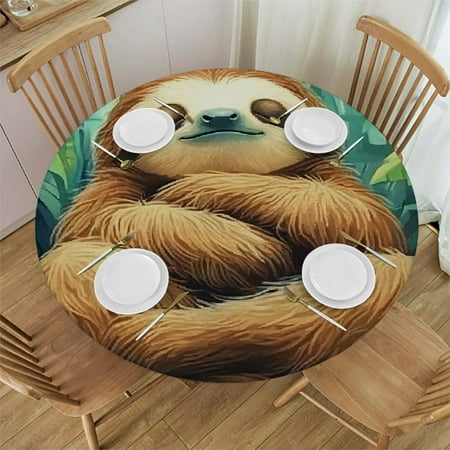

Patifu Sloth Jungle Serenity Round Tablecloth 100% Polyester Waterproof Resistant Fabric - Ideal for Indoor and Outdoor Use Restaurants Weddings Parties - Multiple Sizes Available 42 -46