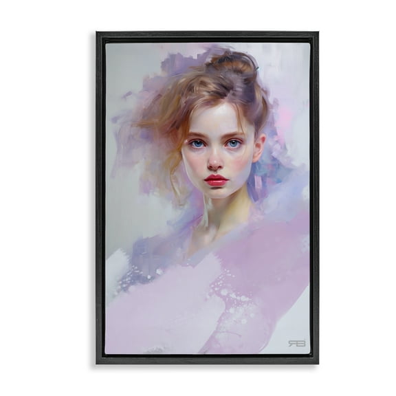 Stupell Industries Soft Portrait of Woman Novelty Painting Black Floater Framed Art Print Wall Art, 17 x 25