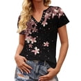 thumbnail image 5 of Tnhcen Women's Casual Floral Print Short Sleeve Top with Snap Buttons, V-Neck Loose Fit T-Shirt, Soft Stretch Blouse for Summer Outings, Everyday Wear Shirt for Women S-2XL, 5 of 6