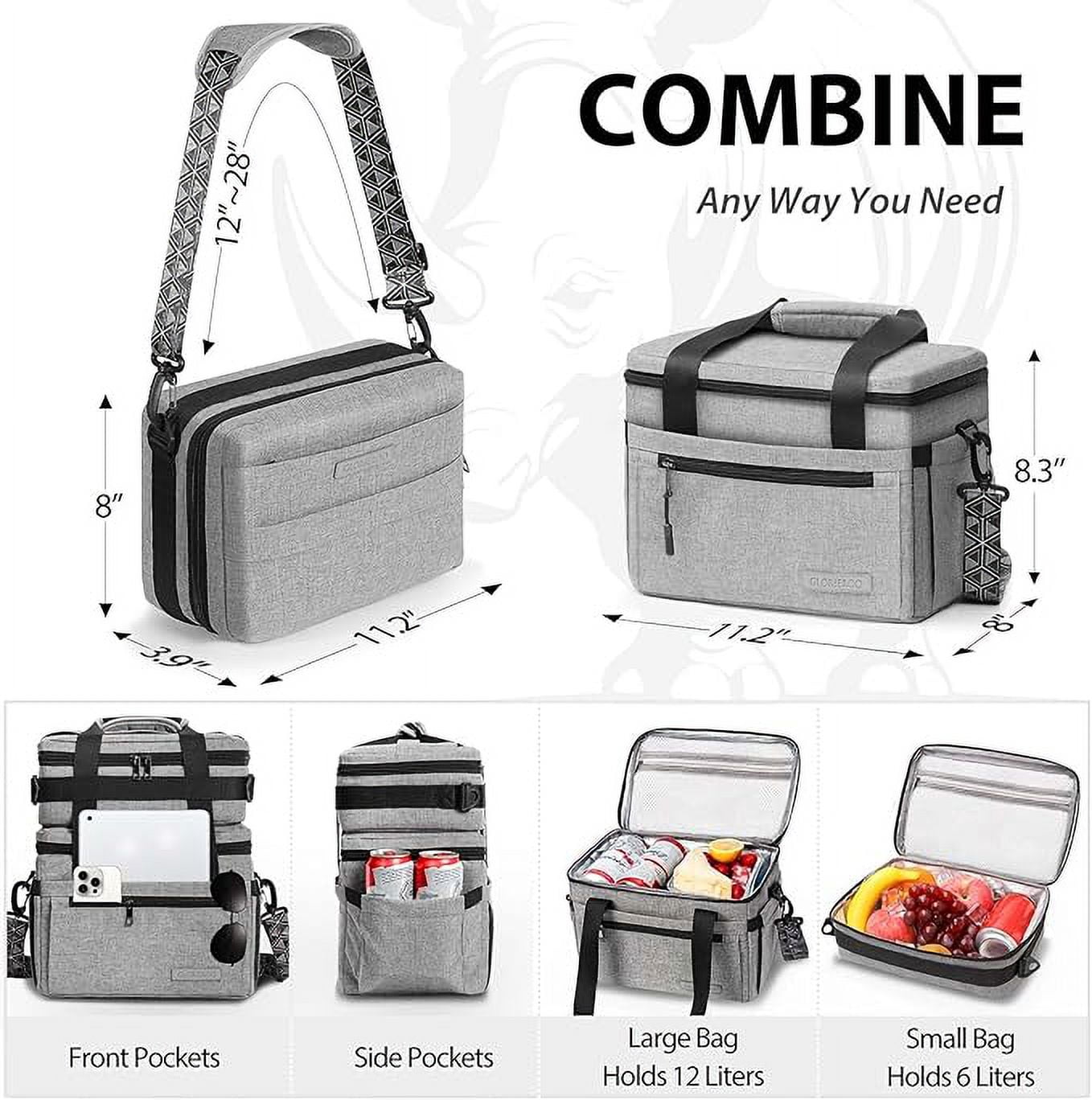 Large Lunch Bag Box for Men - 3 in 1 Cooler Bag Large Insulated Removable Double Deck Leak-Proof Lunch Box for Work Outdoor Picnic