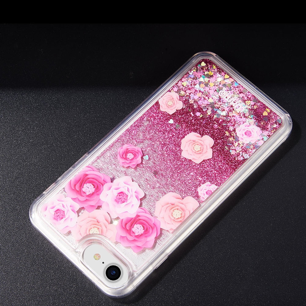 SUMACLIFE Sparkling Waterfall "Summer Rose" Protective Phone Case for Apple iPhone 7 or iPhone 8 (Exact Perfect Fit)