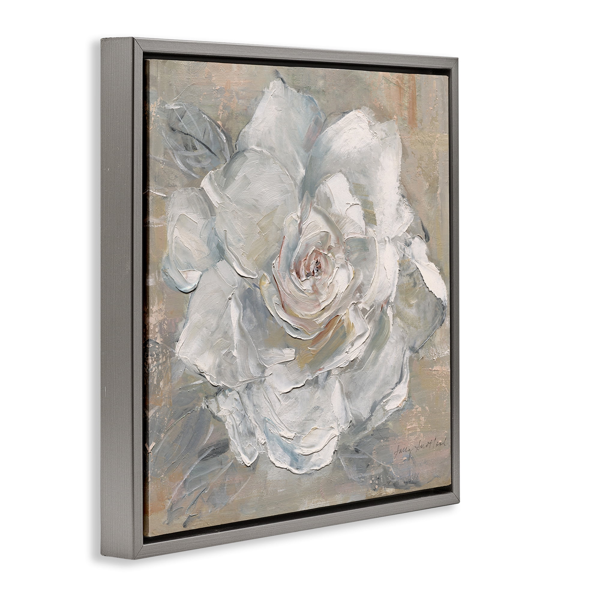 Stupell Industries Paint Streak Rose Botanical & Floral Painting Gray Floater Framed Art Print Wall Art, 25 x 25