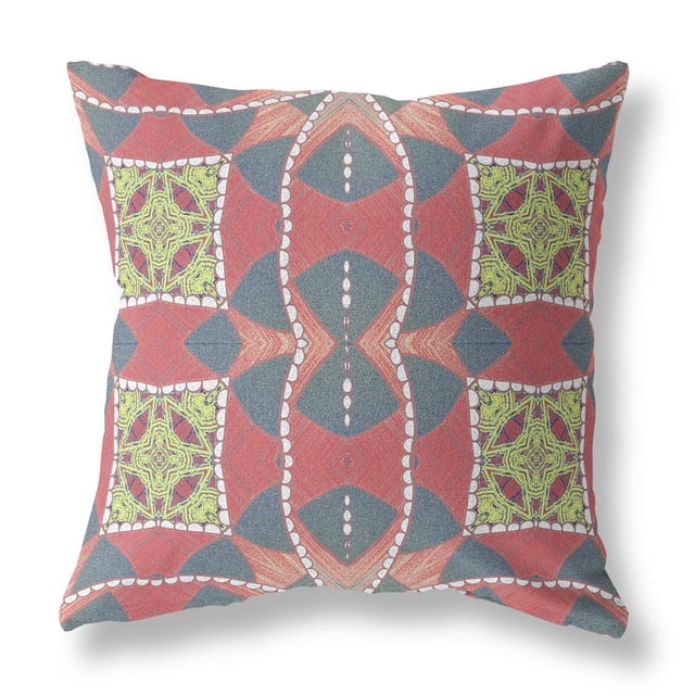 Cosmic Circle Sprays Indoor/Outdoor Fabric Pillow with Zip -Red Yellow Gray 18"