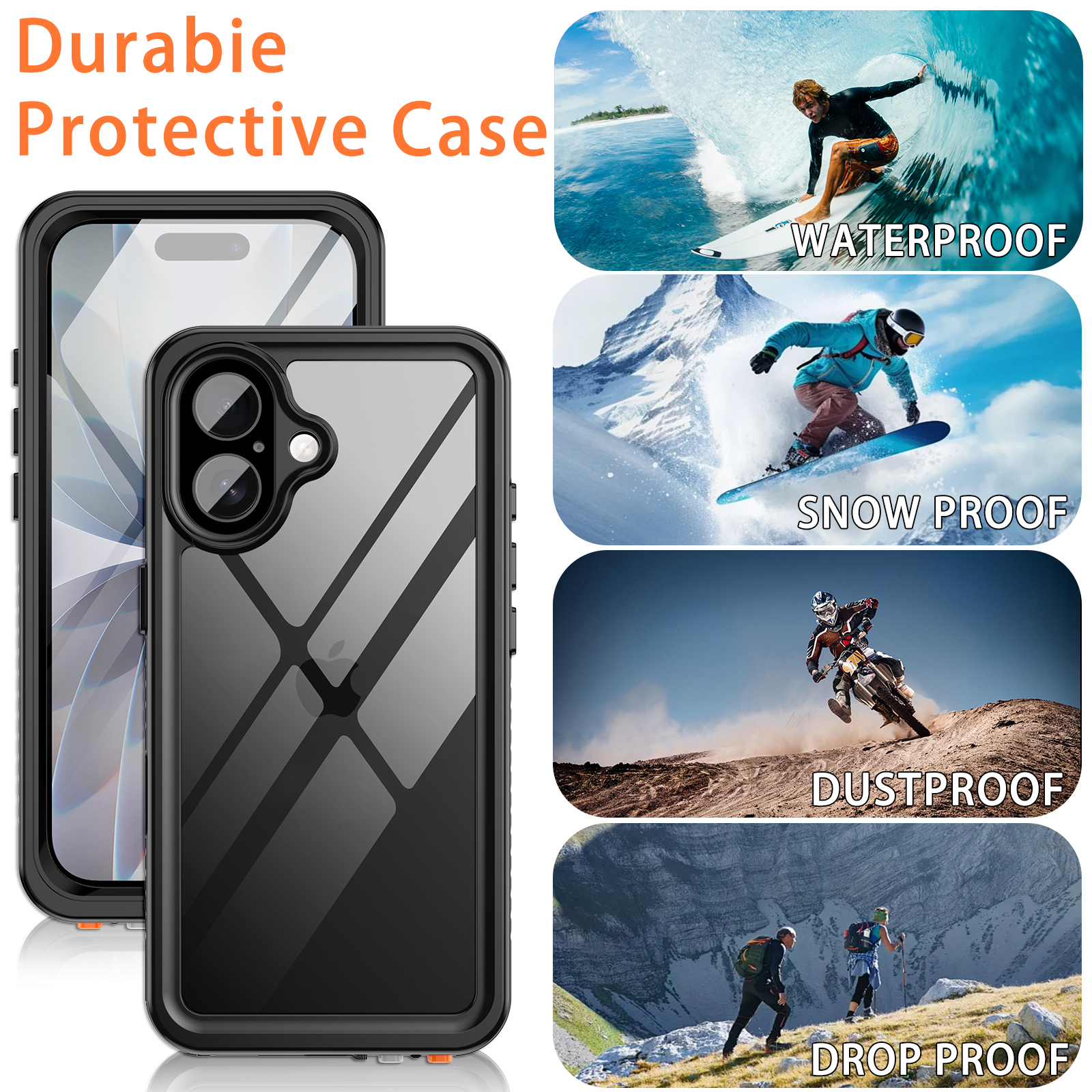 Casetego For iPhone 17 Case,IP68 Waterproof 16FT Underwater Military Dustproof Shockproof Rugged with Built-in Screen Protector Full Protect Phone Cover with Lanyard,Black