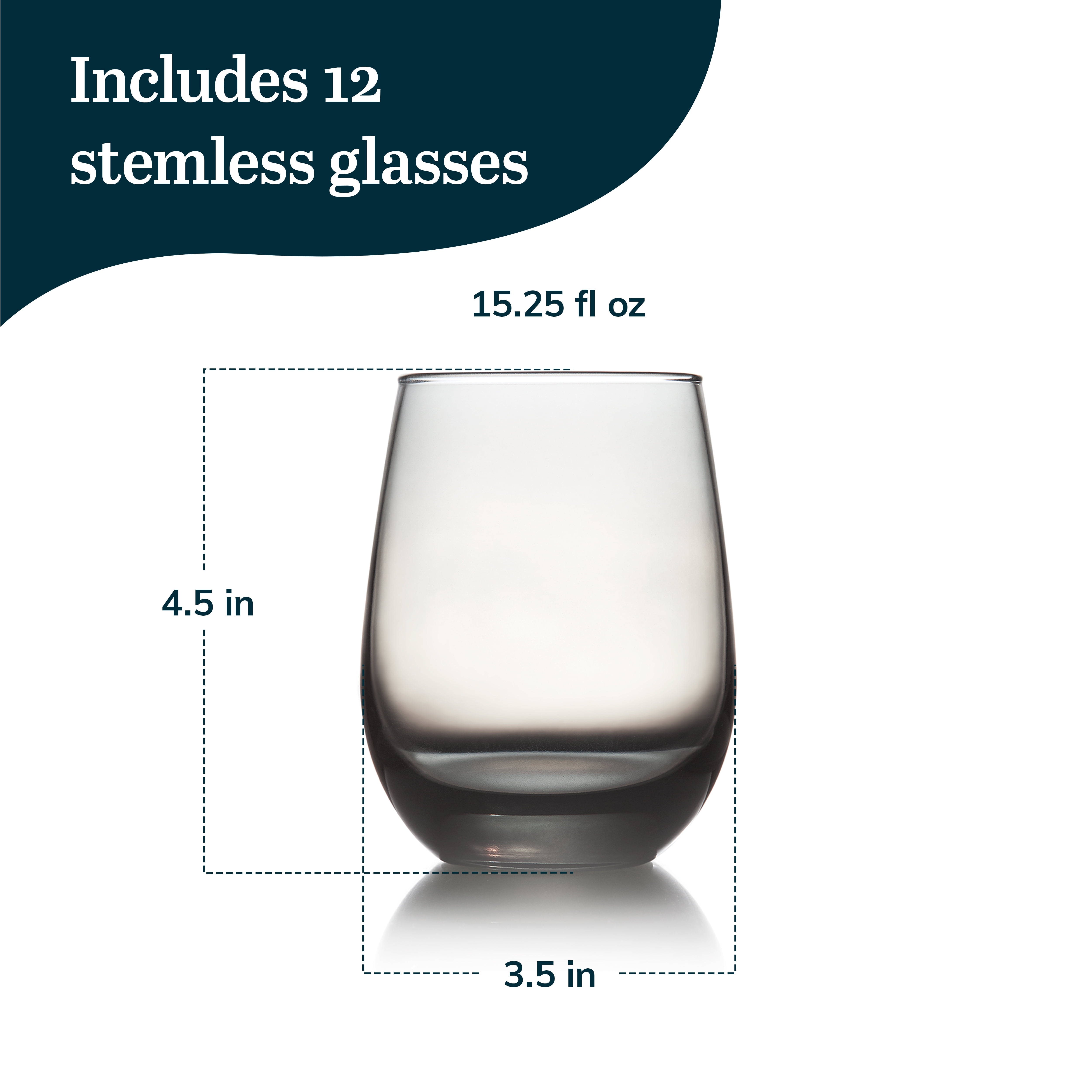 Libbey 231SM Stemless Wine Glasses Set of 12, Moonstone Grey, Restaurant Quality Red and White Wine Glasses, Drinking Glasses Set for Large Gatherings
