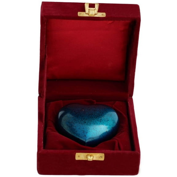SHREYAS Heart Shaped Blue Black Dot Cremation Urns Premiumly Built by Brass Material