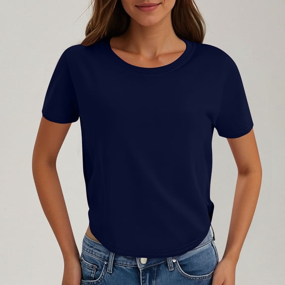 jobturf Short Sleeve Shirts for Women Curved Hem High Low Crop Tops Soft Comfy Lightweight Blouses Summer Fashion Breathable Workout Basic Tees