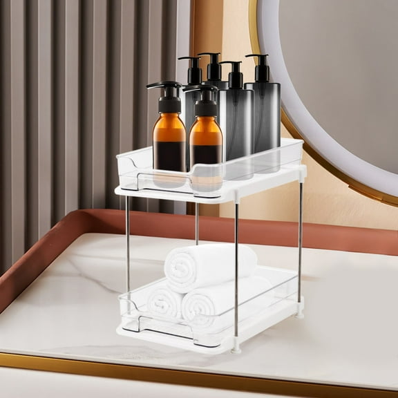 BAOPAI Kitchen Double Layer Storage Rack PET Transparent Cosmetic Storage Box Multi Layer Desktop Drawer Storage Box