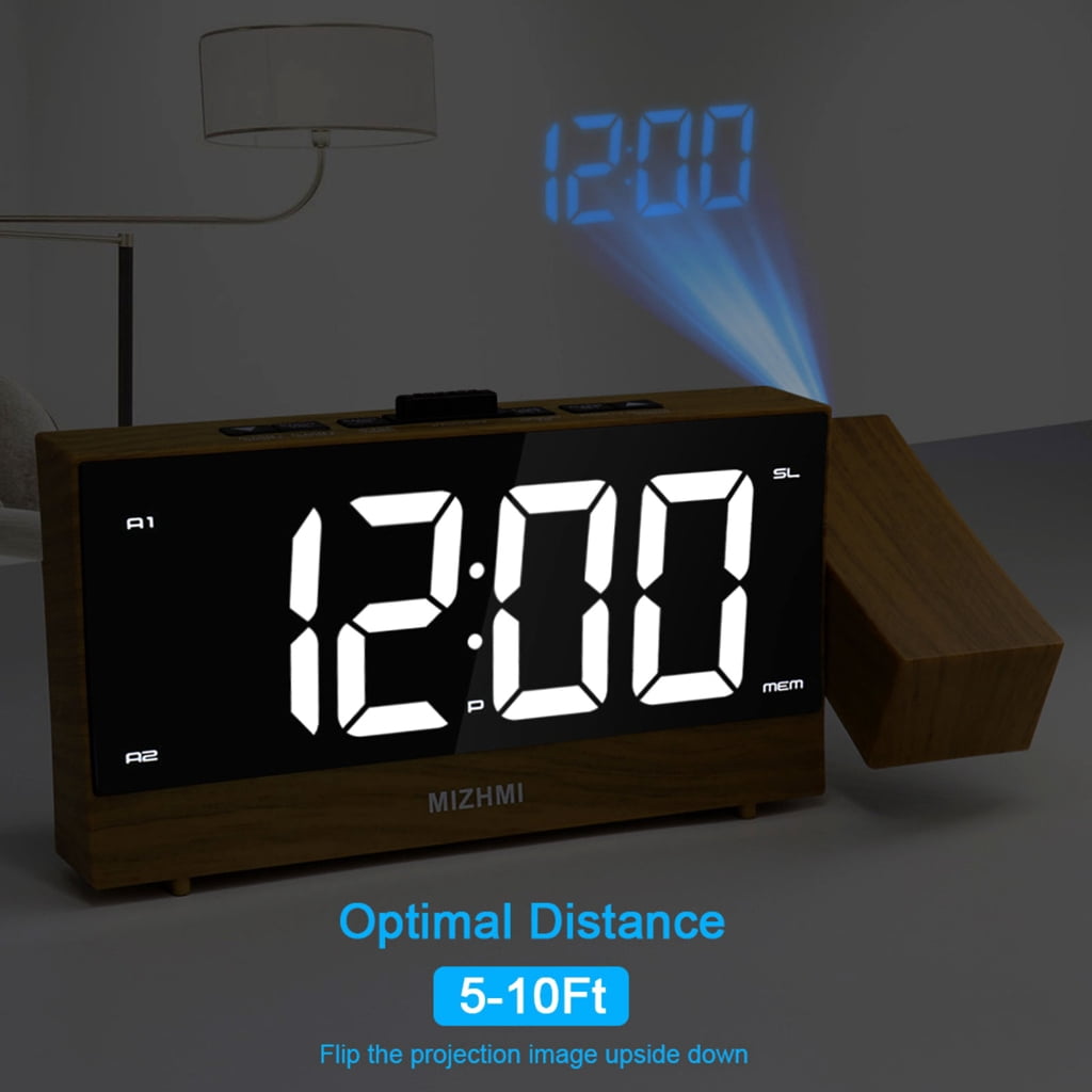 Apooke LED Projection Alarm Clock with Adjustable Brightness and USB Charging Tabletop Clocks Temperature Week Date Display
